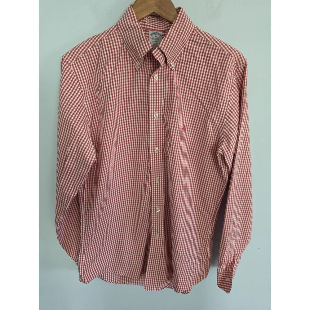 Men's M Brooks Brothers Regent Gingham Button Down Preppy Shirt Red White